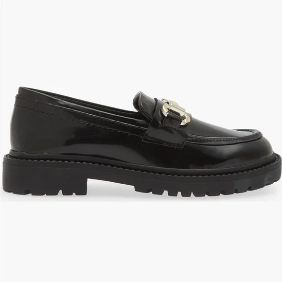 Steve Madden Black Patent Leather and Gold Loafers girls size 4 - Picture 7 of 10